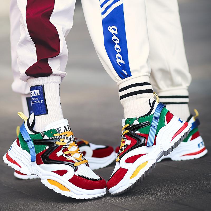 Fashion 2025 Man's Sneakers Chunky Wedge Dad Shoes Fashion Couple INS Hot Harajuku Style Lace-Up Mesh Platform Sneakers Brand Men Shoes