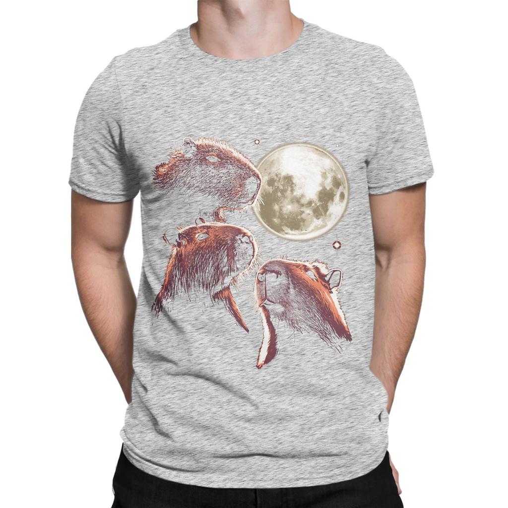 Three Capybara Moon Funny Capybara Meme Mystical Capybara Funny 100 Cotton TShirt capybara Tops Tees For Unisex
