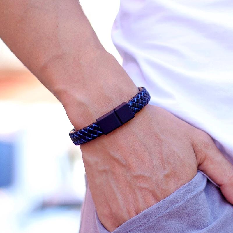 Hiphop Men Leather Bracelet Detachable Black Magnet Clasp Bangle Homme Boyfriend Gift Pulsera Hombre Punk Hand Bands For Male