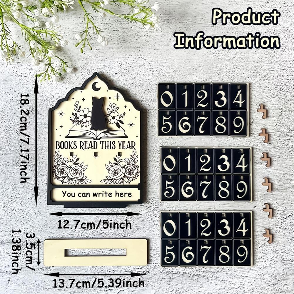 

Books Read Counter Up to 999 Cat Theme Decorative Desk Ornament Book Tracker Sign for Readers Book Lovers Home Office Study