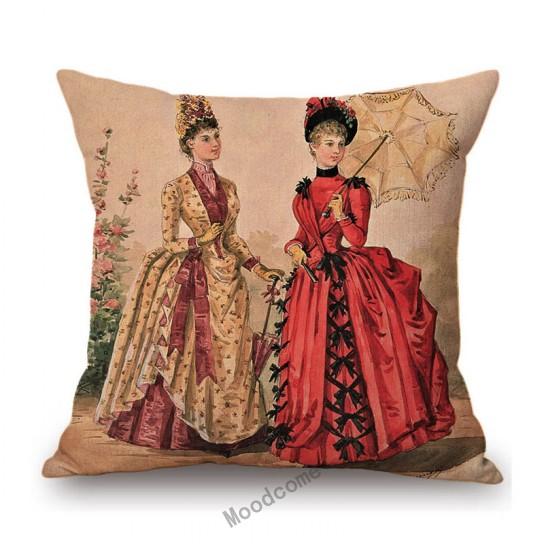 Elegant European Victorian Era Fashion Duchess Ladies Vintage Poster Royal Home Decorative Sofa Pillow Case Linen Cushion Cover