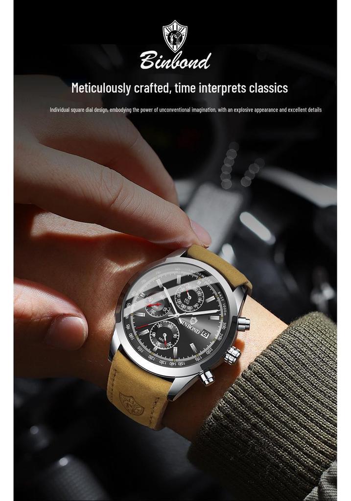 Binbang Steel Strap Men's Quartz Wristwatch - Hot Seller Live Broadcast Edition