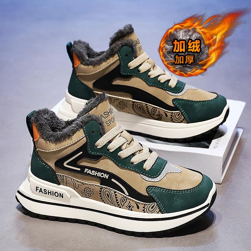 High-top winter velvet thickened warm sneakers running heightening dad cotton shoes