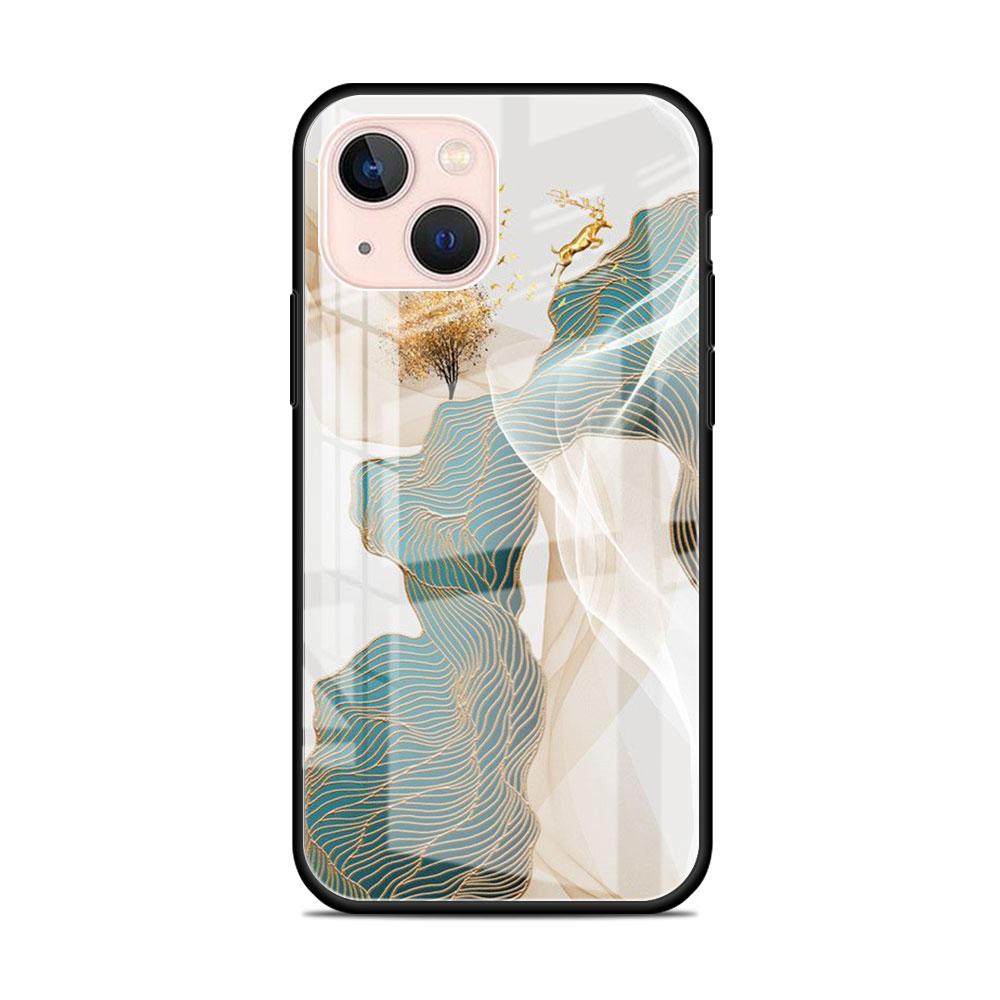 Glass Case For Apple iPhone 14 13 11 12 Pro 7 XR X XS Max 8 6 6s Plus SE 2022 13Pro Tempered Phone Tampa Ginkgo Gold Foil
