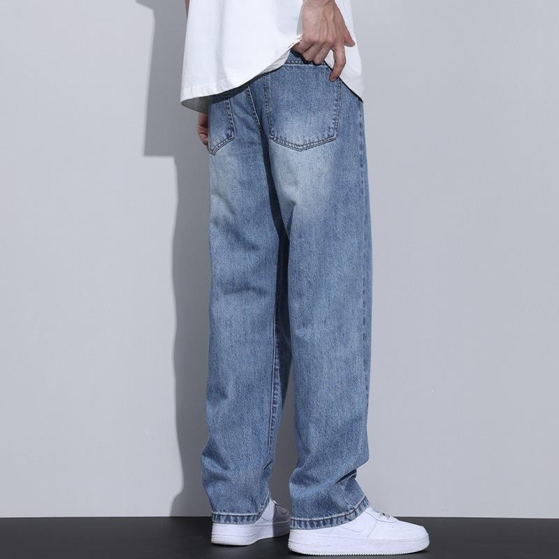 Spring and Autumn New Loose Straight Washed Jeans Men's Trend American Retro Wide Leg Loose Casual Pants
