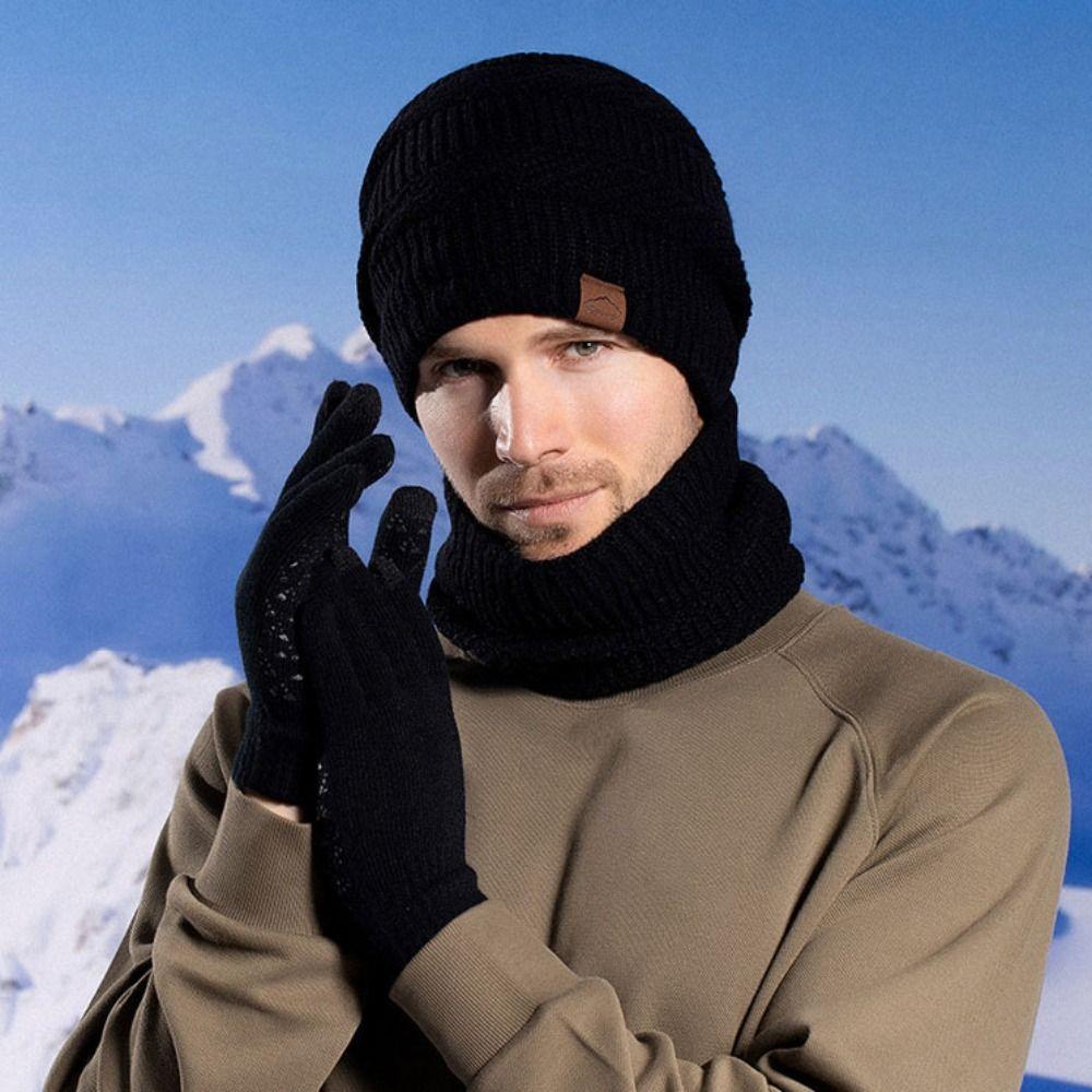 3pcs Warm Hat Scarf Gloves Set Wool Winter Beanie Hat Hiking Thermal Knit Cap Cold Weather