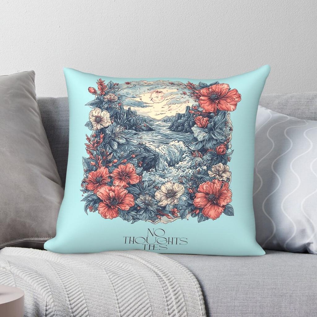 No Thoughts Just River Square Pillowcase Polyester Linen Velvet Printed Zip Decor Home Cushion Cover