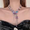 Retro Irregular Beaded Necklace With Butterfly Charm Jewelry Suitable For Daily Outfits