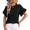 Women's clothing European and American spring and summer new solid color round neck lotus leaf sleeve short sleeve T-shirt top
