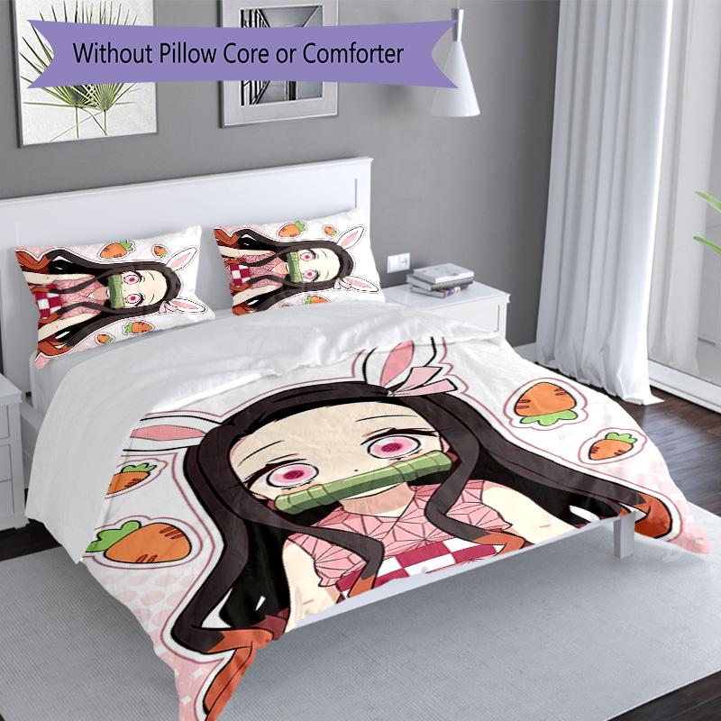 3pcs Demon Slayer Nezuko2 Pattern Bedding Set Duvet Cover Set Includes Duvet Cover &pillowcases, Perfect All Season Bedroom Decoration & Gift