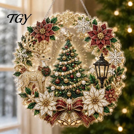 Acrylic Christmas Ornaments Faux Pearl Art Hanging Ornament Kit, Glowing Holiday Decor Festival Set for Tree Window, DIY Festive Pendant Home