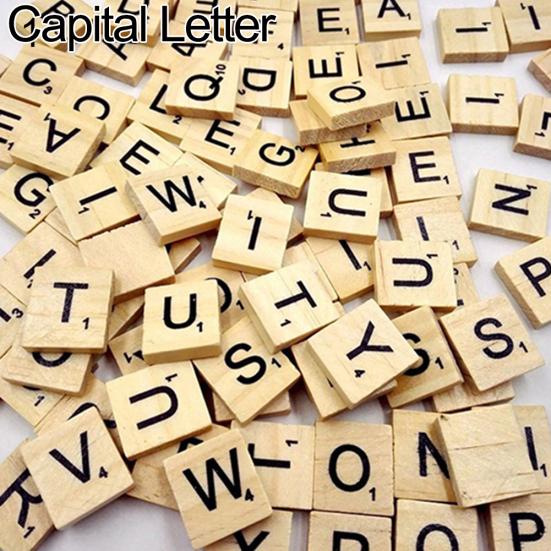 100 Pcs Wooden Alphabet Tiles English Letters DIY Wood Crafts Kids Toy 18x20mm