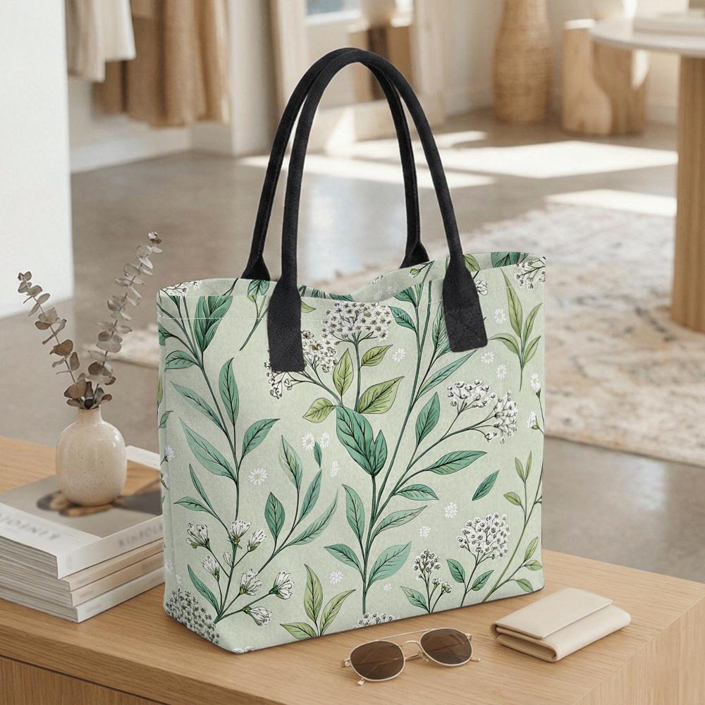  Floral Printed Tote Bag Casual Large Capacity Canvas Shoulder Bag for Daily Use