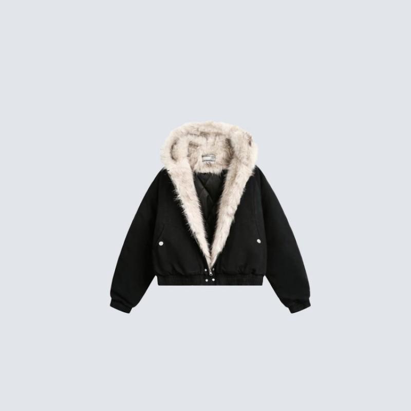 Winter Vintage American Style Padded Hooded Coat Men Women Solid Color Workwear