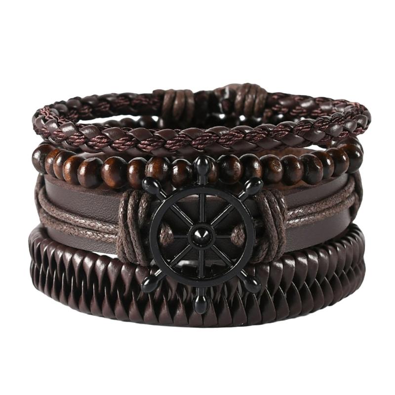 

Elegant Men s PU Leather Bracelet Comfortable Men s Braided Leather Bracelet Elegant Wrist Chain with Multi Layer