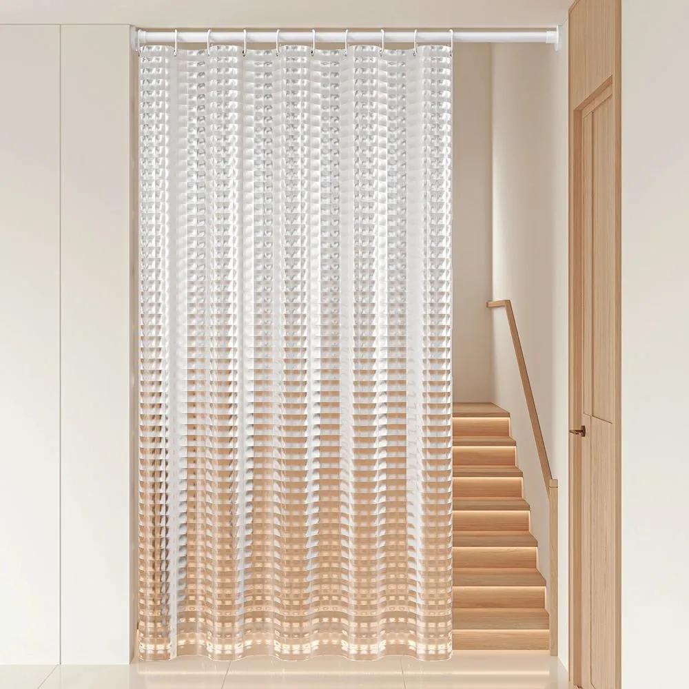 Shower Curtain Water Resistant Mildew Proof Plaid Bathroom Curtains Solid Various Color Transparent Peva Fabric for Toilet 200cm