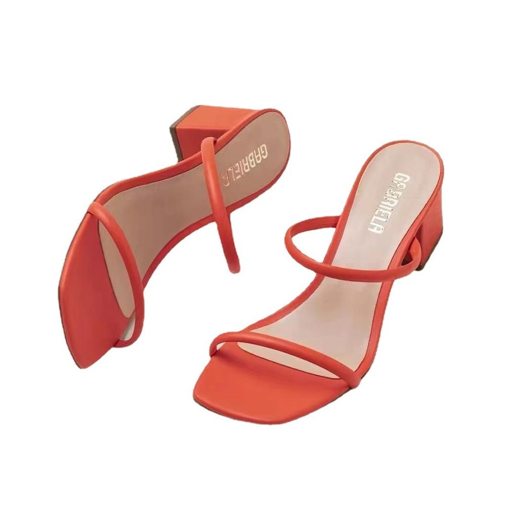 fashion Peep Toe Women Slippers Fashion Solid Color Outdoor Square Heels Sandals Sexy Beach Slides Pumps Sandalias De Mujer 2024