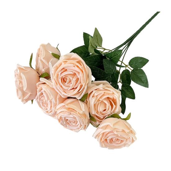 

Artificial Rose Flower for Flower Arrangement 7 Heads Full Blooms Faux Silk Rose Bouquet with Stem for Home Office Party Wedding Decoration