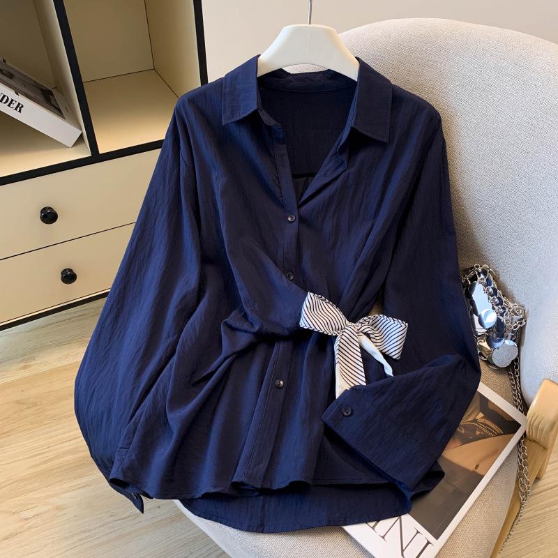 Autumn Chic: Waist-Slimming Long-Sleeved Silk Scarf Shirt – Elegant and Fashionable Design