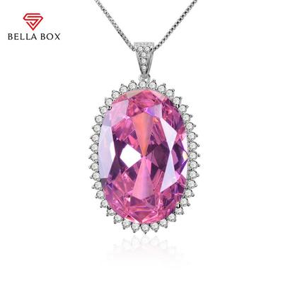 Collares colgantes de circonita rosa de lujo para mujer, colgantes ovalados, joyería de compromiso y aniversario