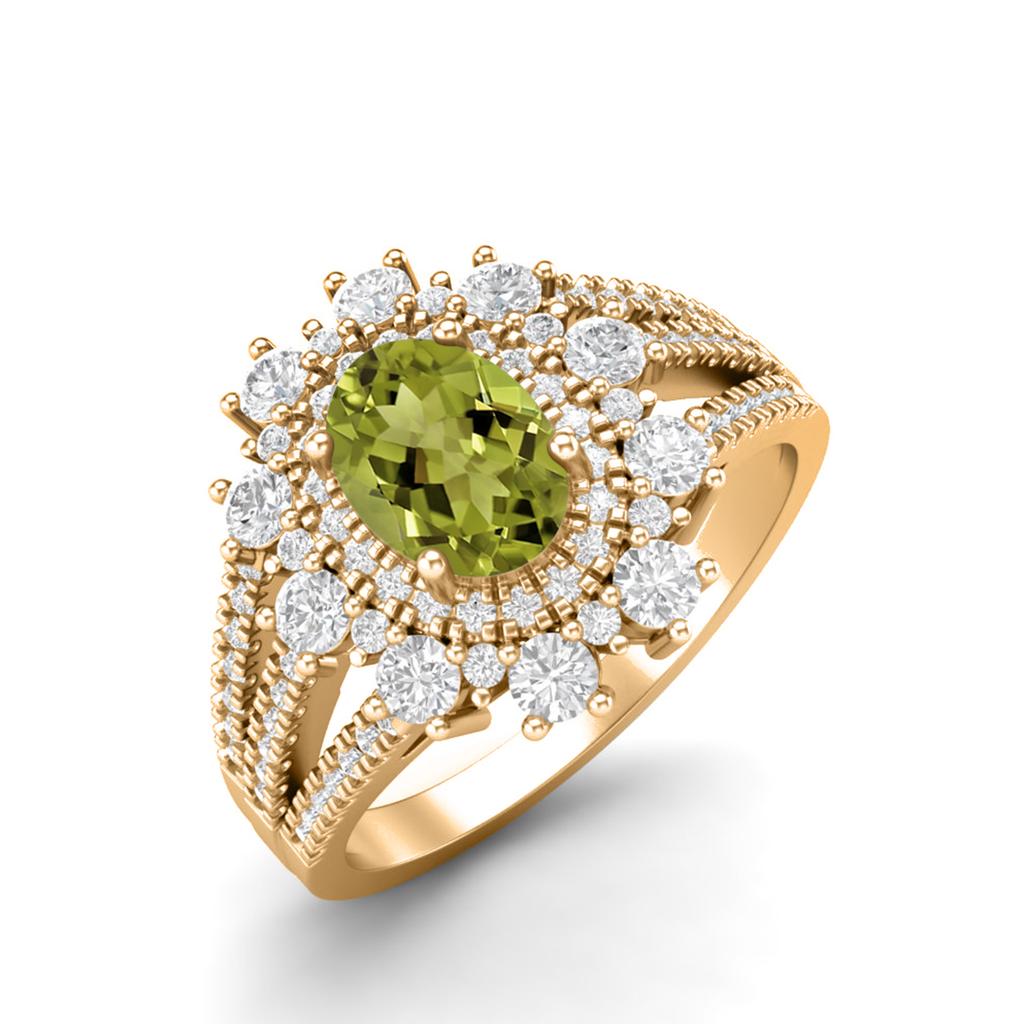 2.17 Ctw Oval Peridot 925 Sterling Silver Gold Vermeil Trio Split Shank Accents Women Wedding  Ring