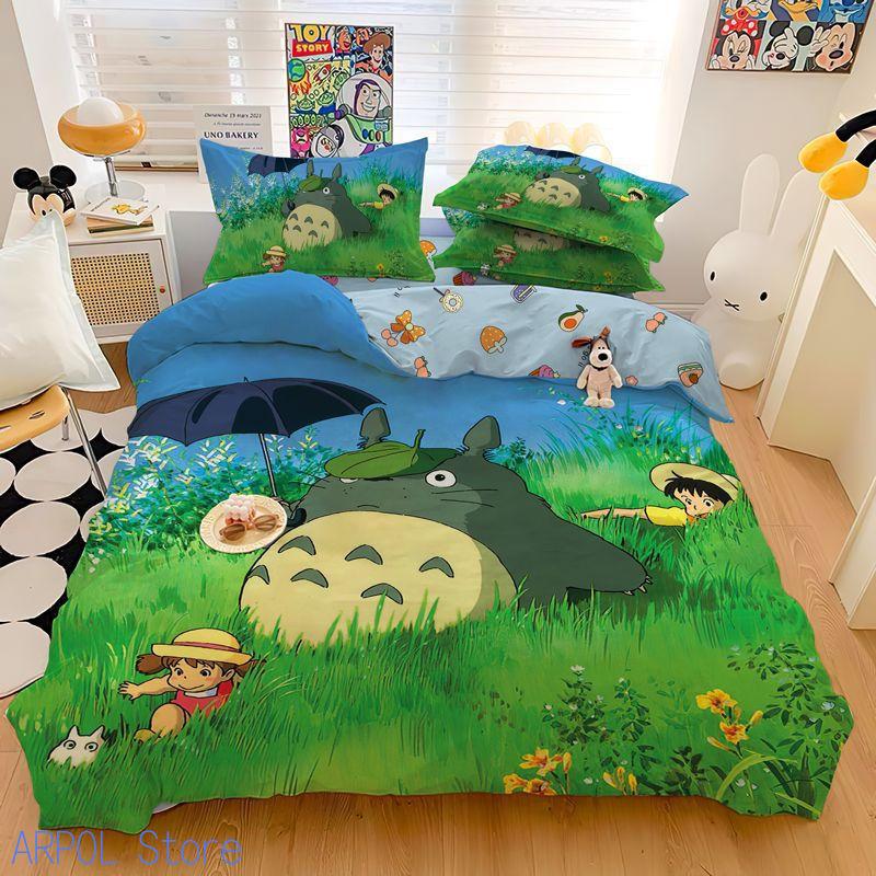 Copripiumino Stampato Cartone Animato 3D Raffinato My Neighbor T-Totoro Set Biancheria da Letto Piumone Letto Casa Giovanile Decorazione Bambini Ragazzi Ragazze Regalo