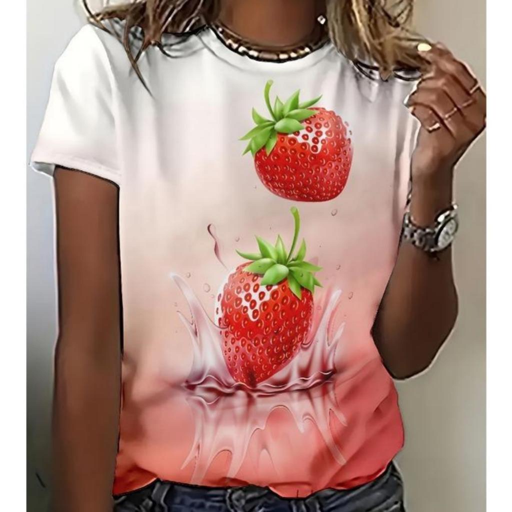 Delicious Variety Fruit Printed T-shirts Summer Comfortable Breathable Casual Loose Women's T-shirts