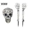 Spooky Lawn Stake Decorations Halloween Skull Garden Stakes, Skeleton Arms Prop with Ground Spikes, Realistic Hands Outdoor Decor for