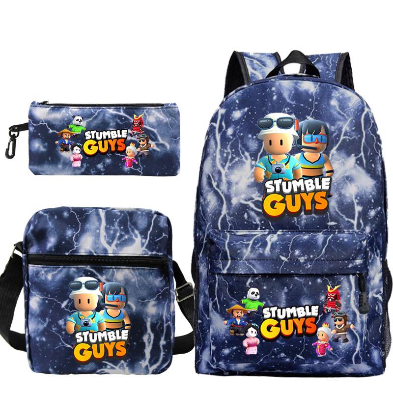 New Stumble Guys Game Merchandise Printed Student Backpack Three-piece Set Boys and Girls School Bag Set