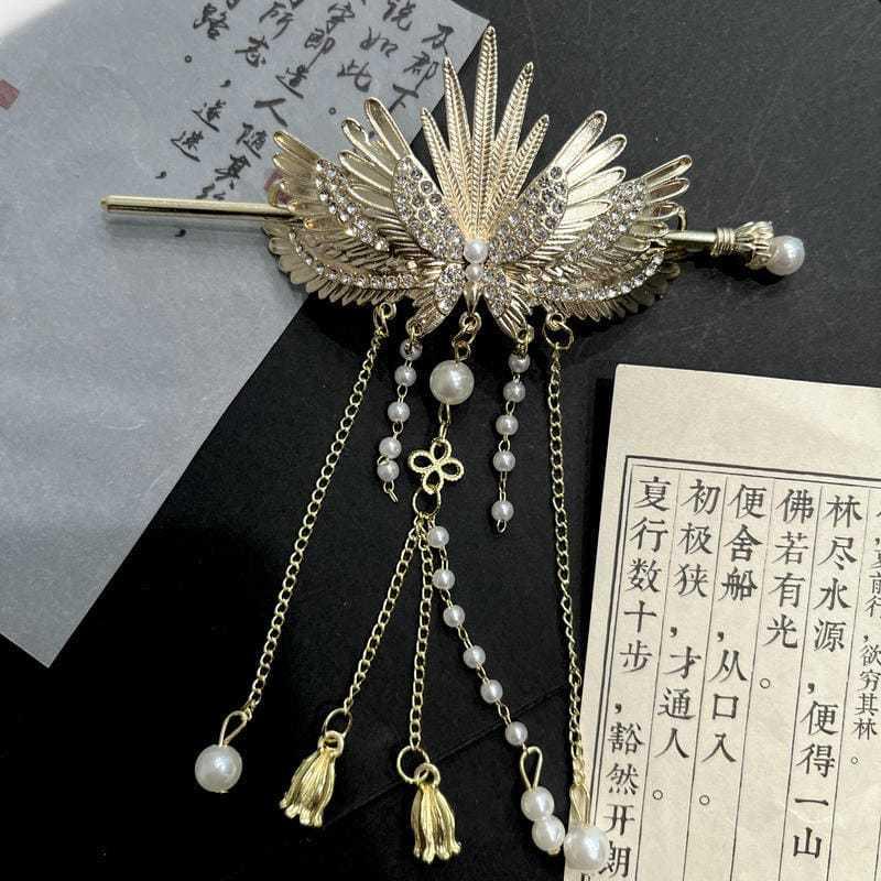 Luxury Chinese Headwear Angel Wing Hairpin Alloy Tassels Hair Sticks Women Daily Hair Clip Sweet Hair Accessories