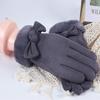Woman Winter Gloves Windproof Gloves Hand Wear Lovely Bowknot Thick Warm Wind Proof Suede Fabric Telefingers Gloves