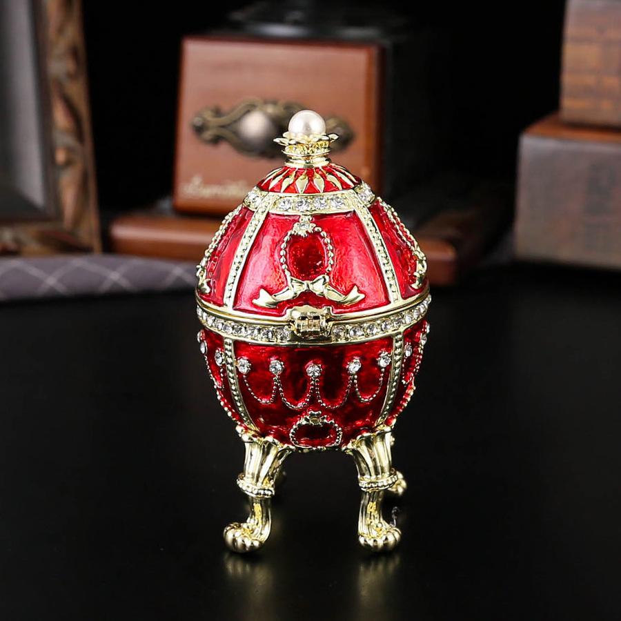 Enamel Egg Jewelry Box Vintage Crafts Flip Earrings Ring Jewelry Box Home Living Room Bedroom Ornament