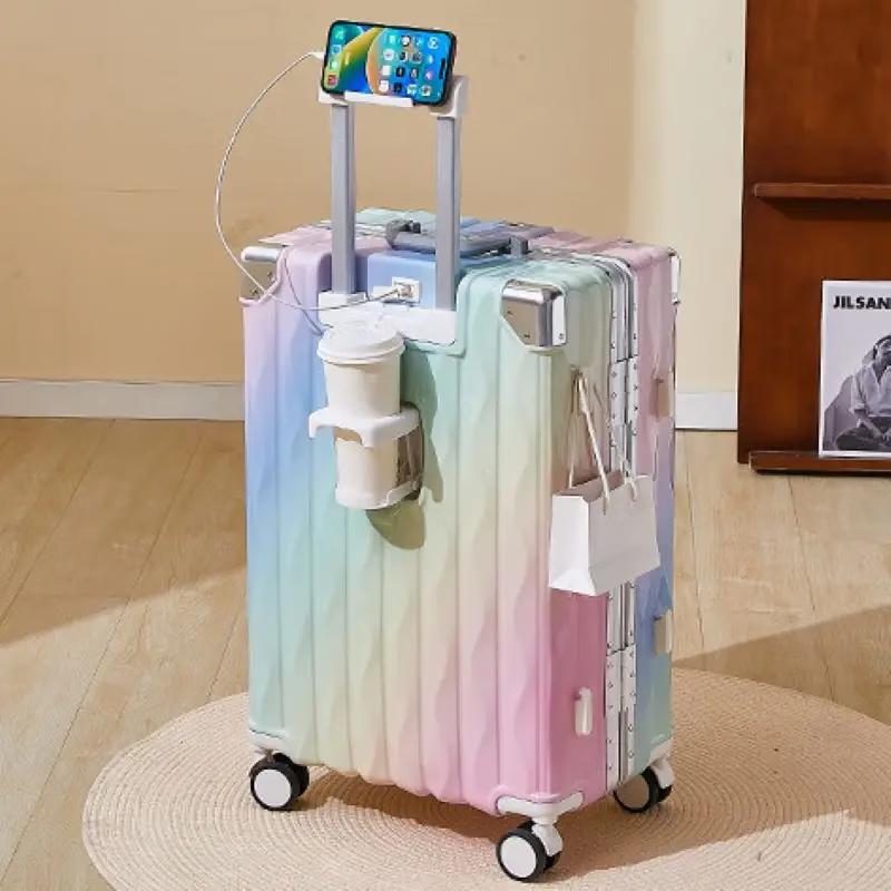 OEING Rainbow Gradient Aluminum Frame Luggage 26 inch