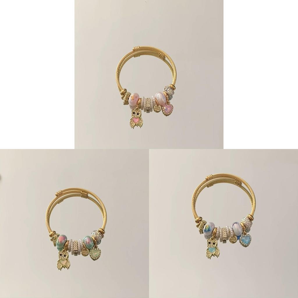 Stainless Steel Bracelet With Water Diamond Heart Bear Pendant For Women Girls Gift