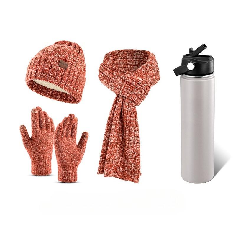 Christmas Hat, Scarf, Gloves, Water Cup Four-piece Set, Winter Velvet Warm Knitted Hat, New Year's Gift Box.