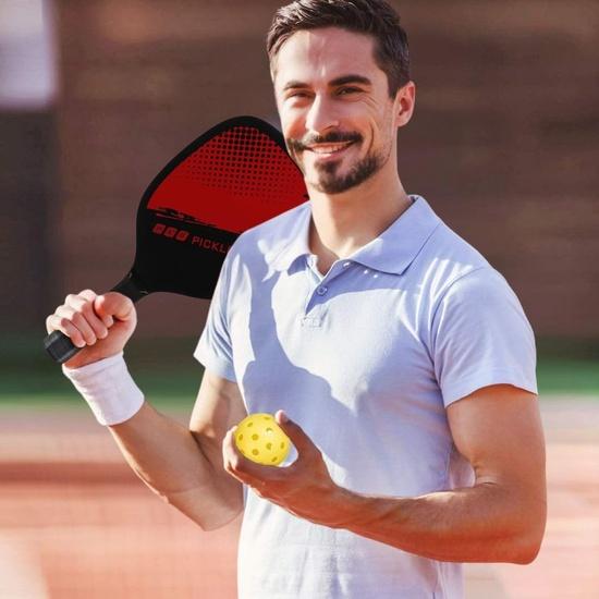 KNK Pickleball Paddle Set - Wood Fiber Paddle, 2 Outdoor Balls, Protective Cover (Sportster Red)