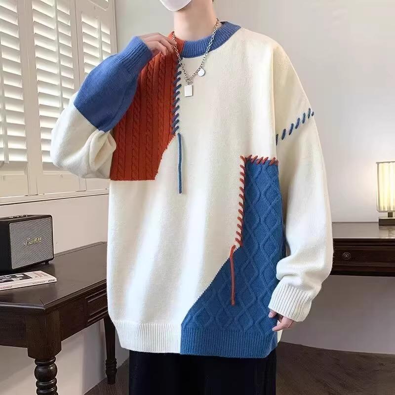 

Men s 2025 Autumn/Winter Loose Knit Sweater - Versatile Round Neck Student Top XL синій