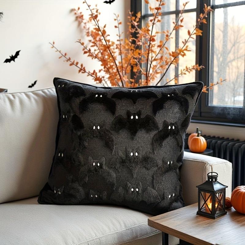 1pc 3D Black Bat Plush Throw Pillow Cover, Gothic Dark Spooky Witch Halloween Decorative Cushion Cover, No Pillow Core