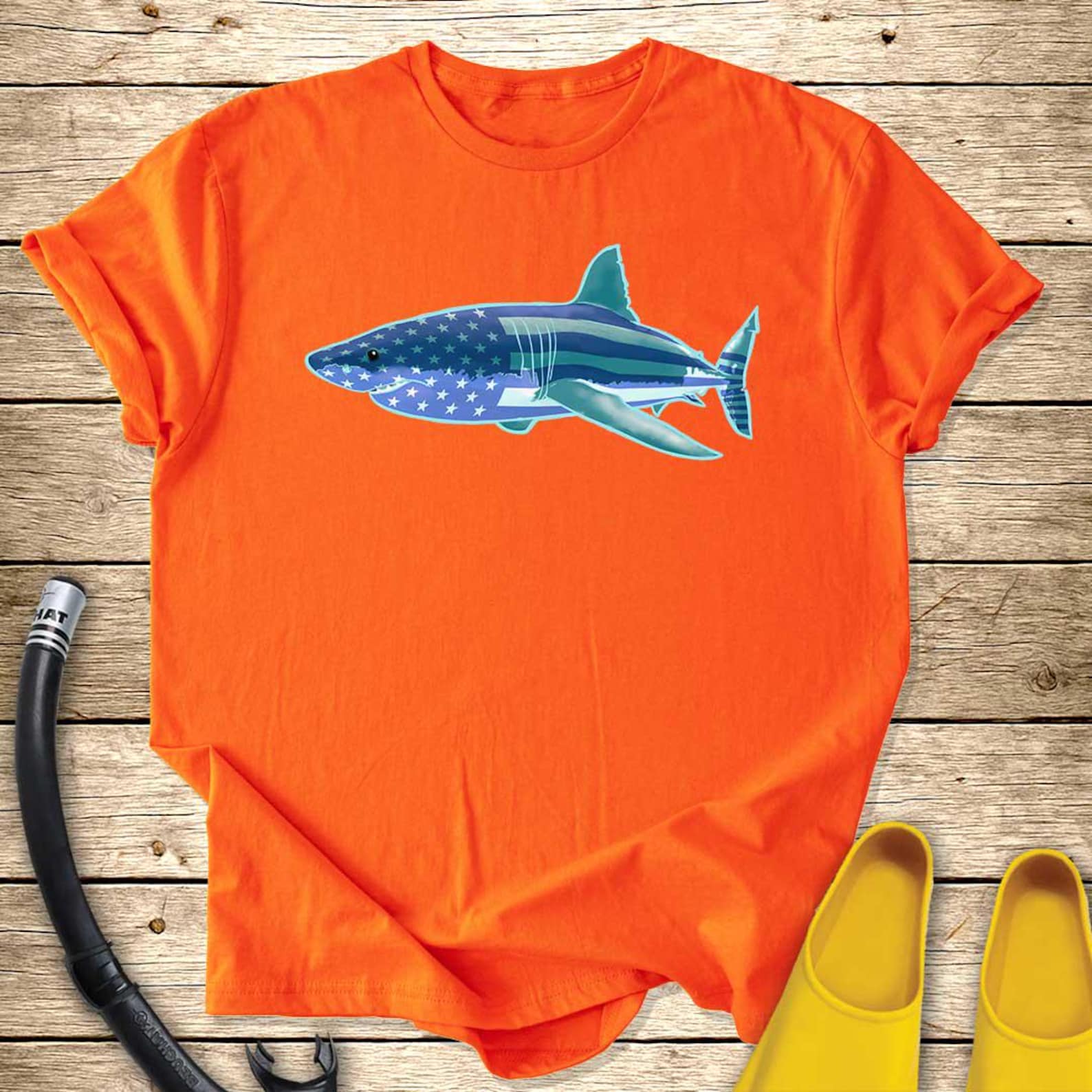 Patriotic USA Shark Graphic T-Shirt | American Flag Shark Tee 3XL