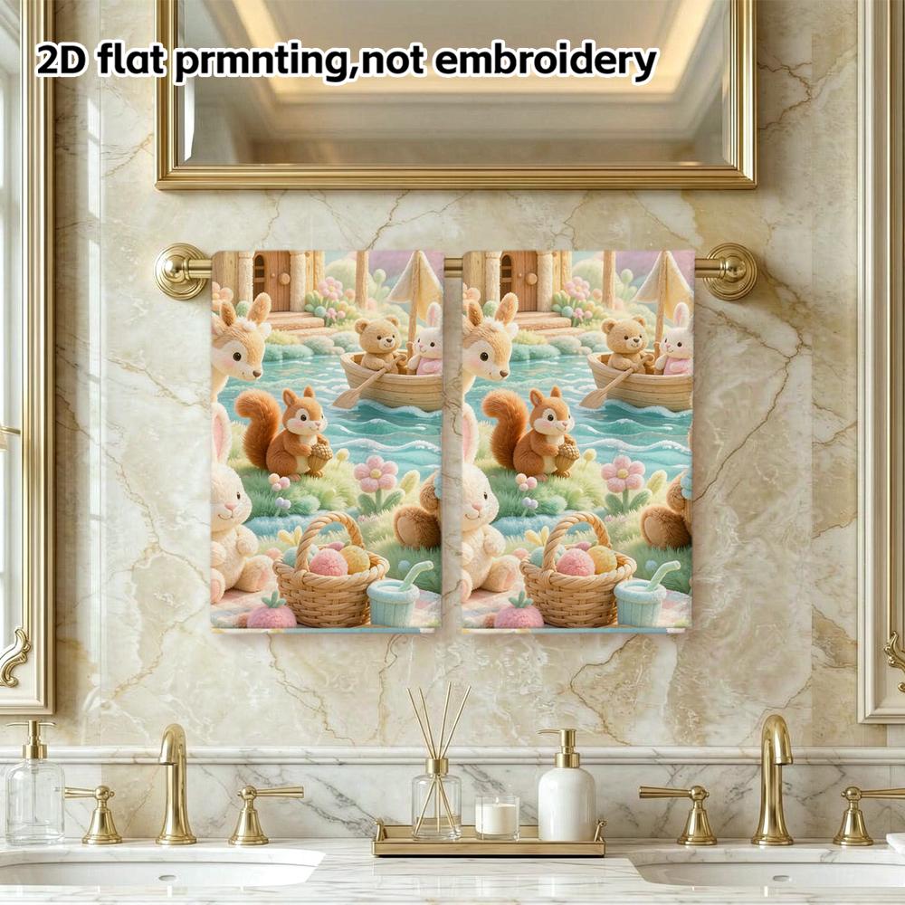 Fairy Woodland Animals Print Bath Towel, Soft Absorbent Quick Dry Towel, Deer Bear Rabbit Squirrel Kids Shower Towel