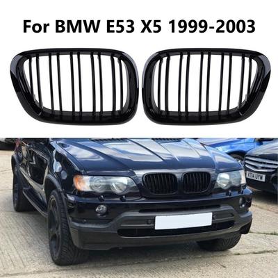 1 Paar Auto Glänzend Schwarz Doppellinie Frontstoßstange Nieren-Grillgitter Für BMW E53 X5 1999 2000 2001 2002 2003 Auto