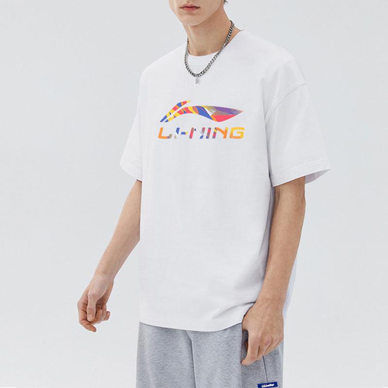 Li-Ning Printed Logo Sports Crew Neck T-Shirt Men Tops White AHSS775-2
