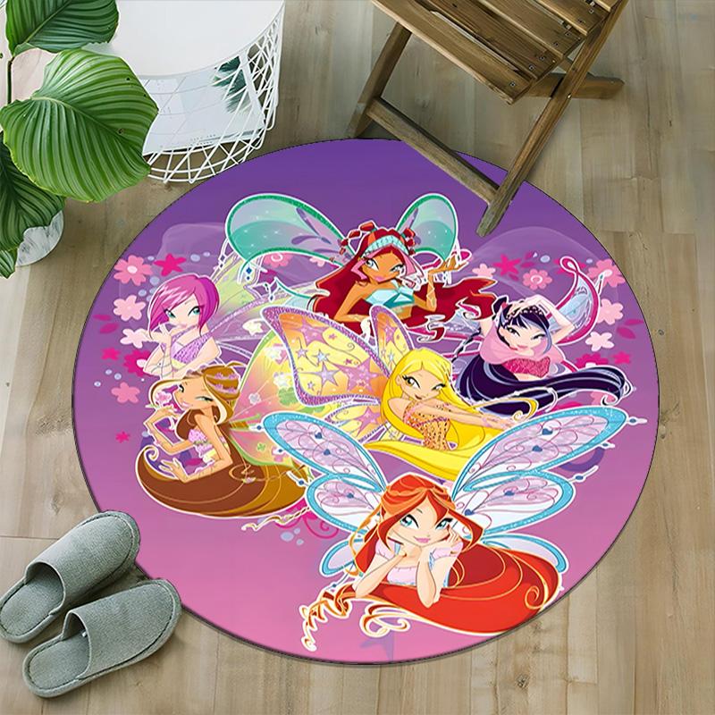 1pc Winx Club Carpet, Round Rug, Comfortable, Suitable for Entryways, Living Rooms, Office, And Bedrooms, Christmas Decoration