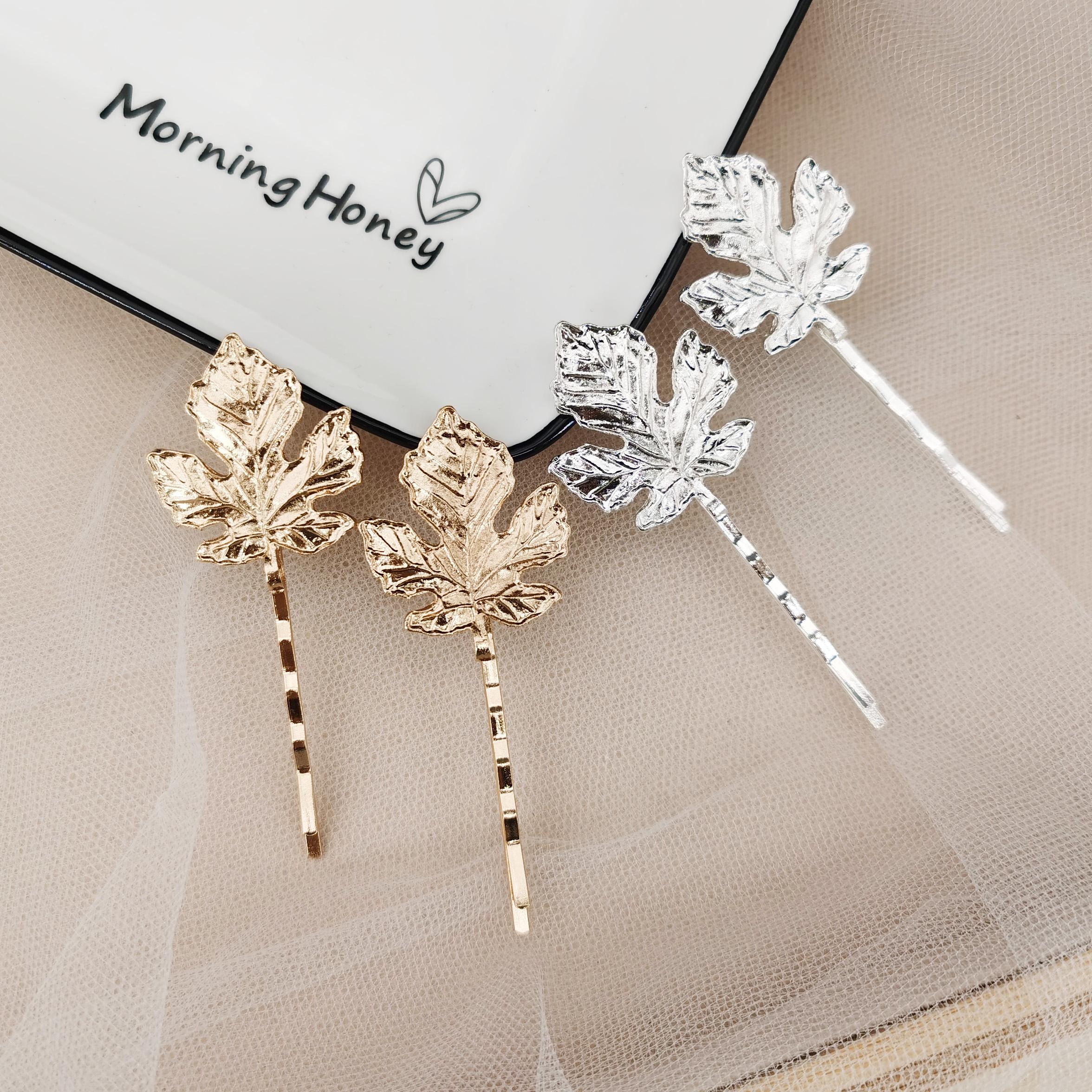 

2 шт./лот Винтажная заколка для волос для женщин Золотистый цвет Форма листа Заколка Металлические заколки для волос Женский головной убор Аксессуары для волос Подарки для девочек