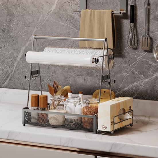 Portacondimenti da Picnic per Griglia con Porta Rotolo di Carta Grande Capacità Design con Manico Organizer per Griglia Portaoggetti per Barbecue