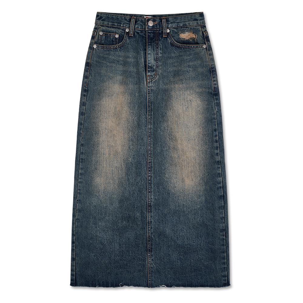 NAKED SURF CLUB Lettering Denim Long Skirt (Indigo Blue)