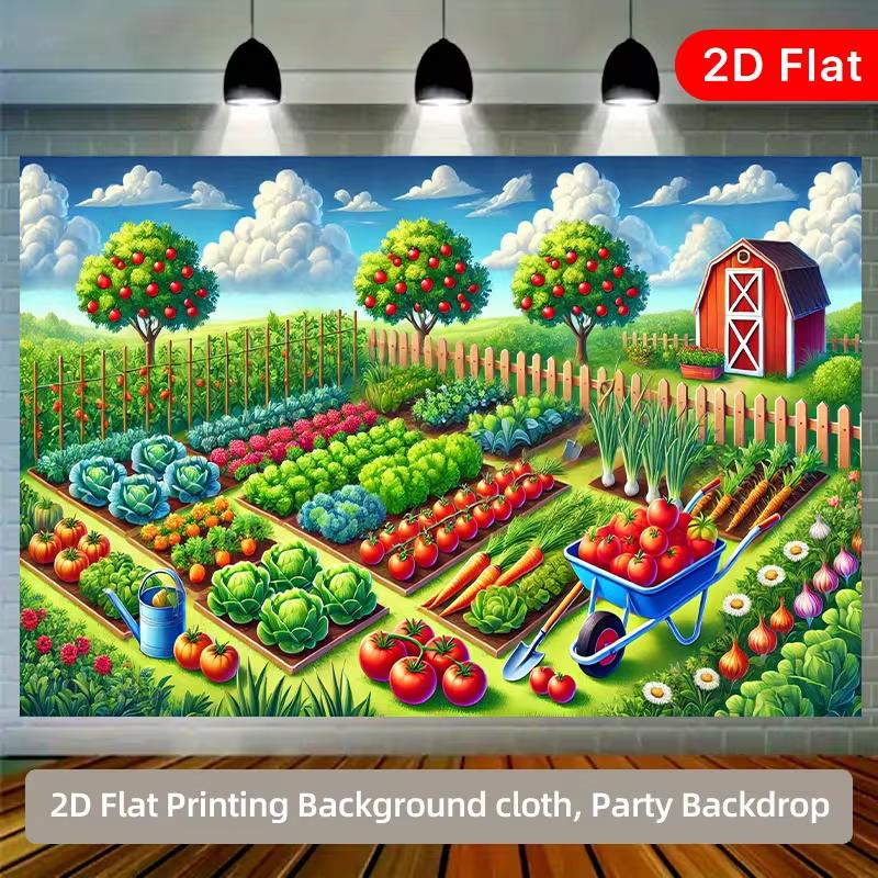 2D Garden Orchard Backdrop, Kids Party Vegetable Theme Photo Background