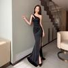 Slant Shoulder Fishtail Skirt Car Model Host Toast Dress Long Dress New Sexy Split Dress Women's Nightclub Bar Work Clothes