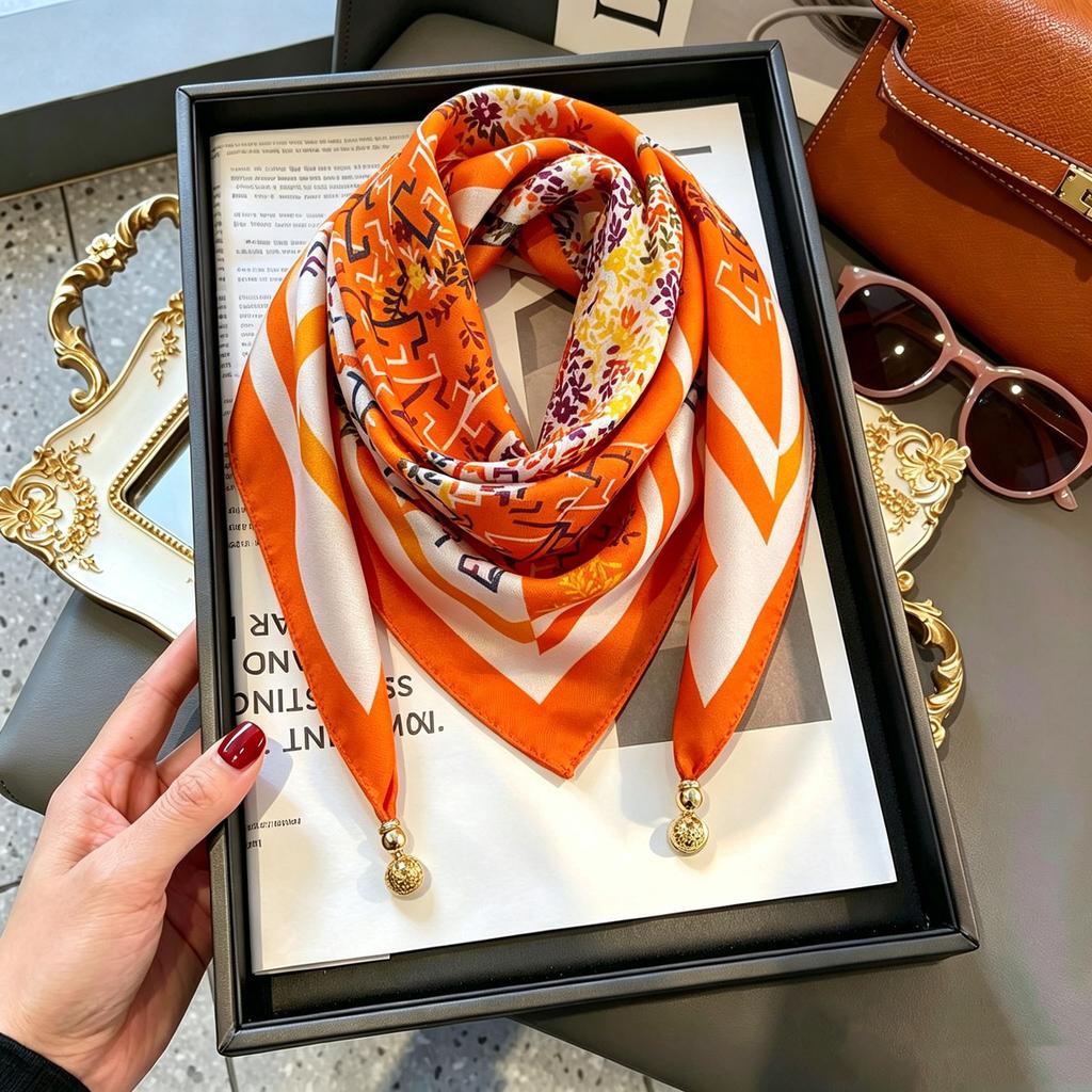 Xiaoxiangfeng new foreign air magnetic buckle scarf high-end triangular scarf versatile neck protection scarf printed windproof square scarf