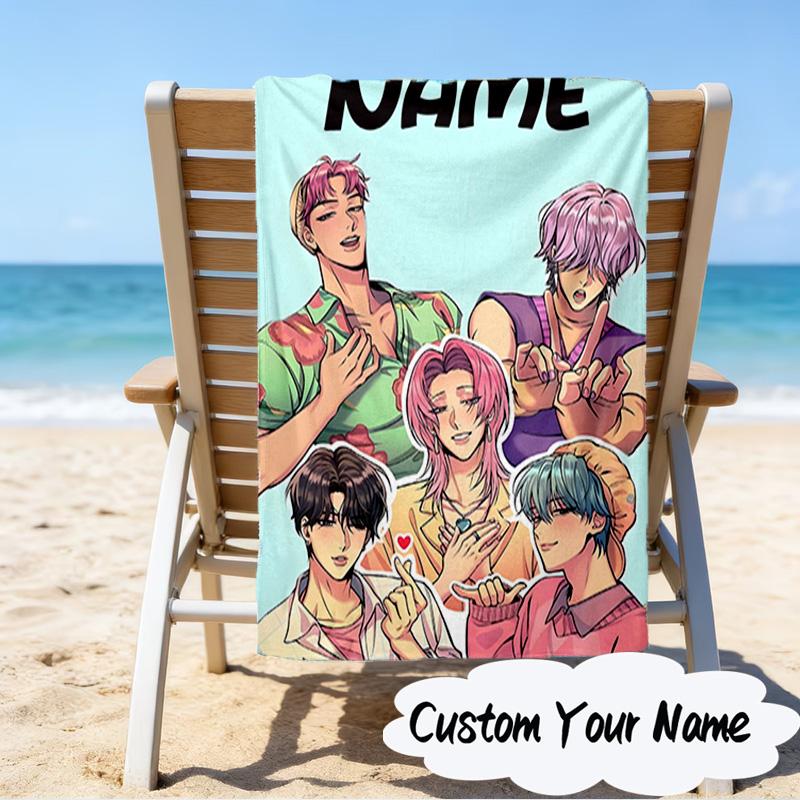 Custom Name Fantasy Hunters K-Pop Microfiber Beach Towel Super Soft & Absorbent for Bath, Beach, Travel Bath Time Accessory, Fan Gifts